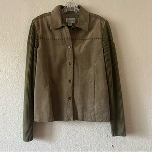Y2K  Retro Western Suede 100% Leather Jacket Olive Green XL